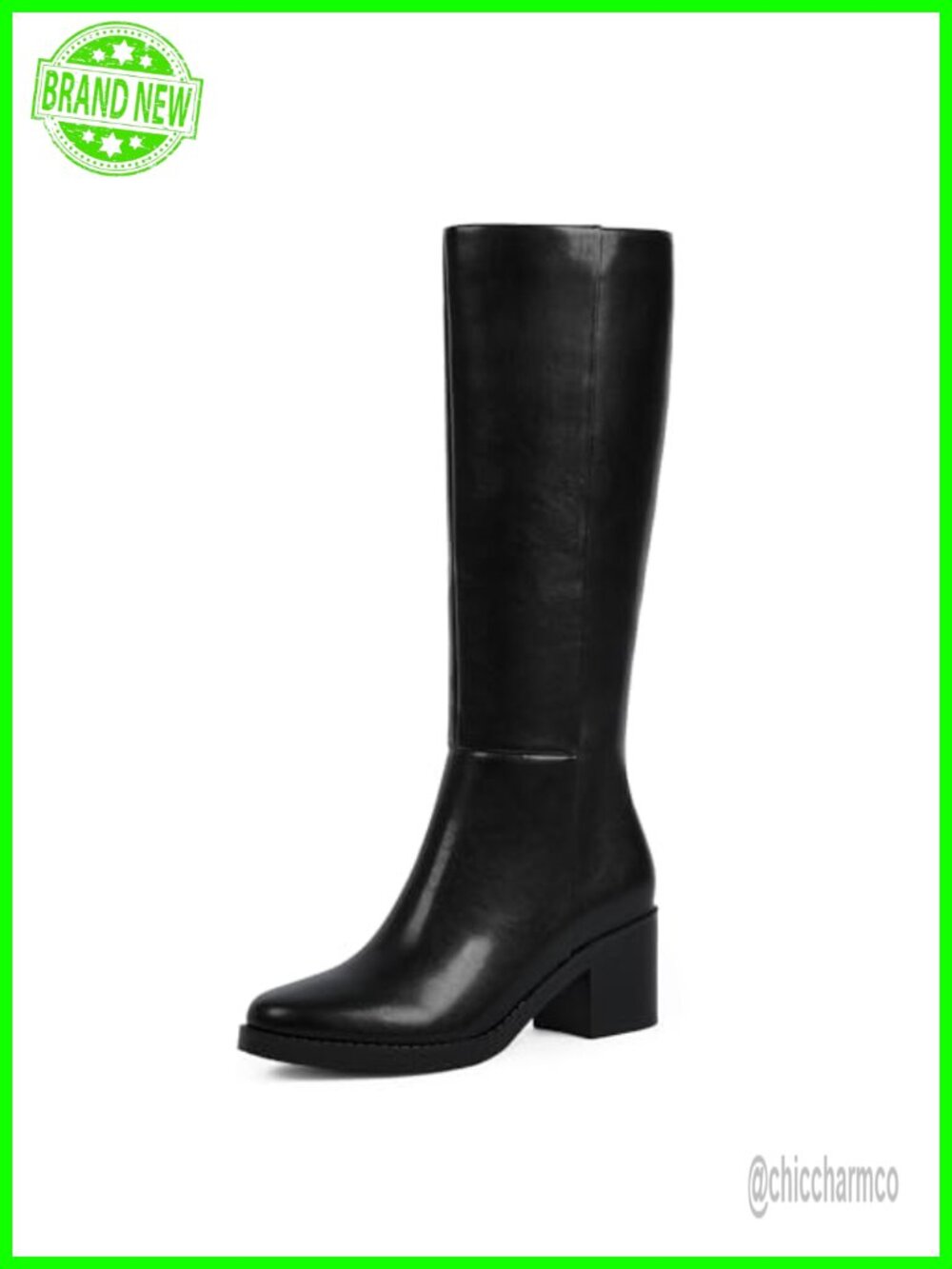 Womens Knee High Boots Chunky Block Heel Round Toe Faux Leather Tall